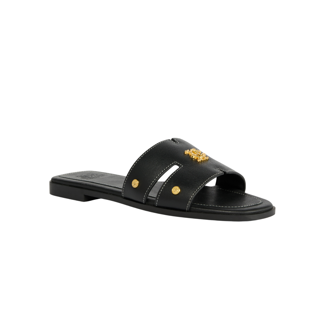 Heraldic Monogram Slides Black Saffiano