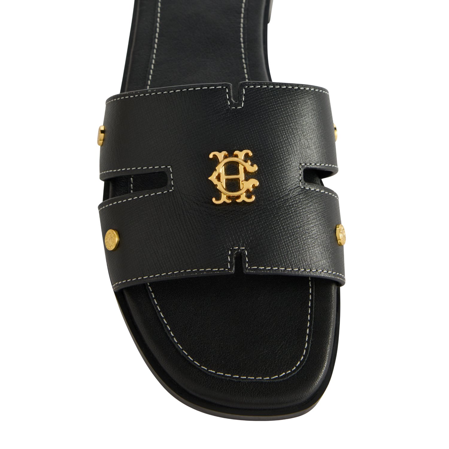 Heraldic Monogram Slides Black Saffiano