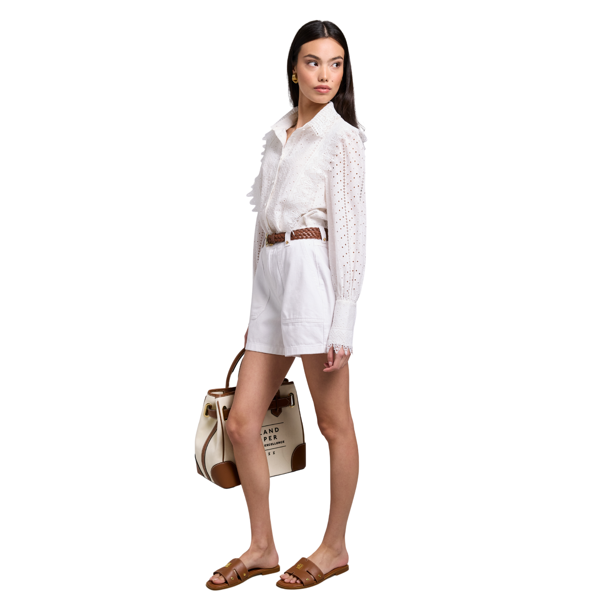 Heraldic Monogram Slides Tan Saffiano