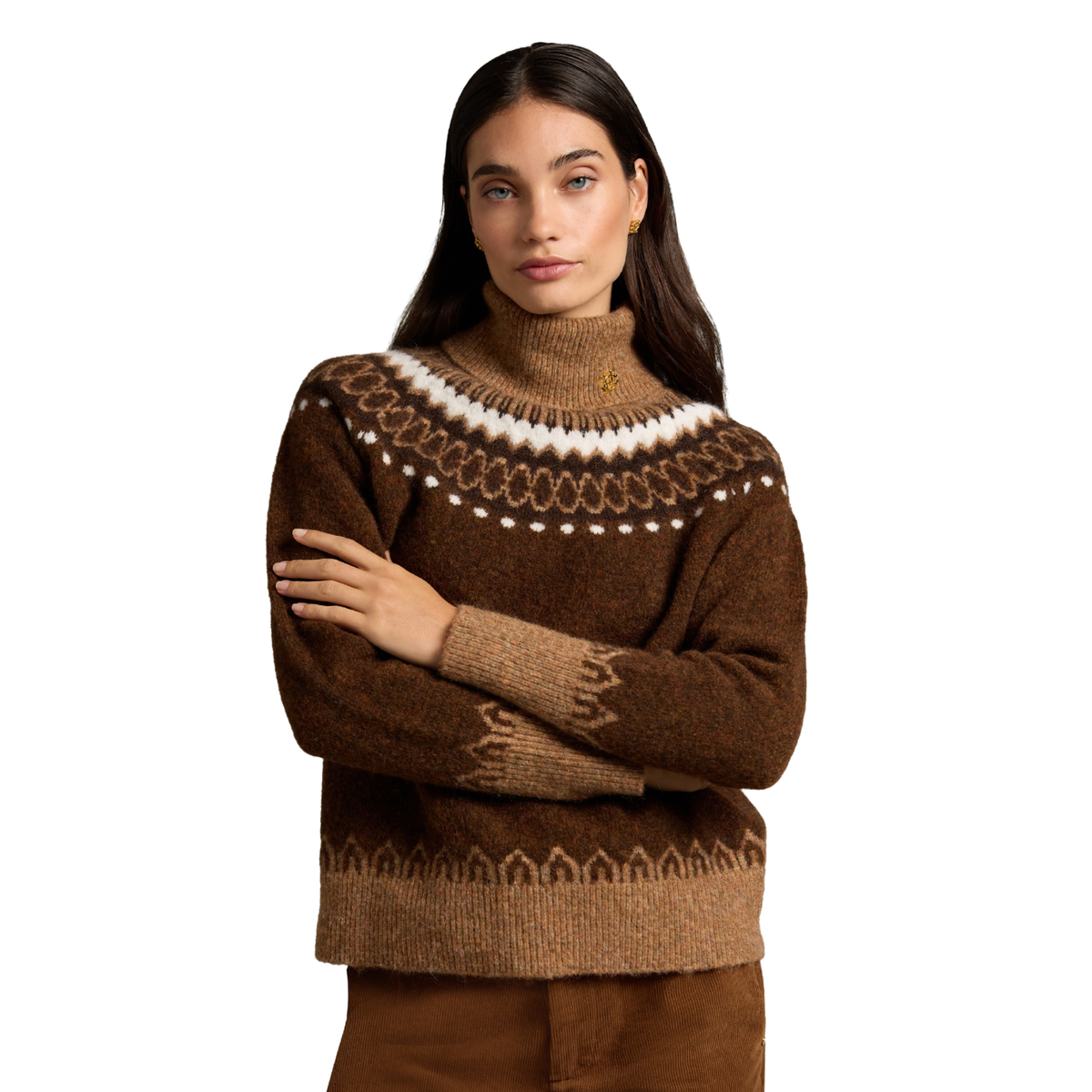 Colorado Roll Neck Chocolate Fairisle