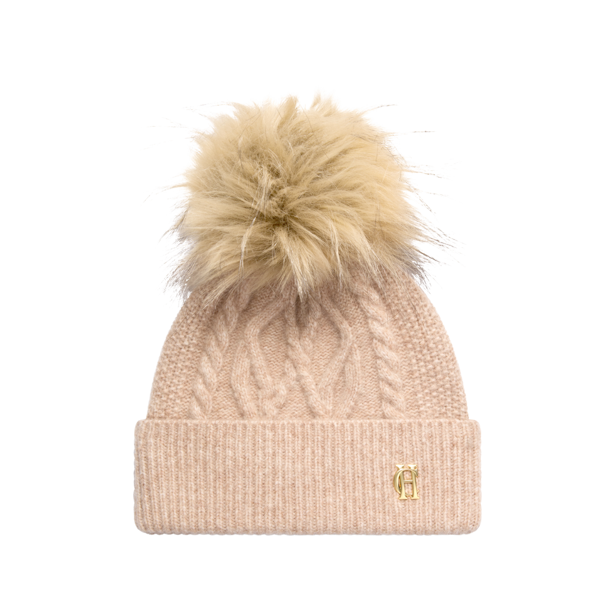 Sloane Cable Bobble Hat Taupe Marl