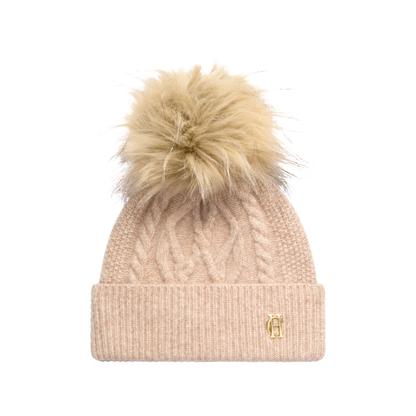 Sloane Cable Bobble Hat Taupe Marl