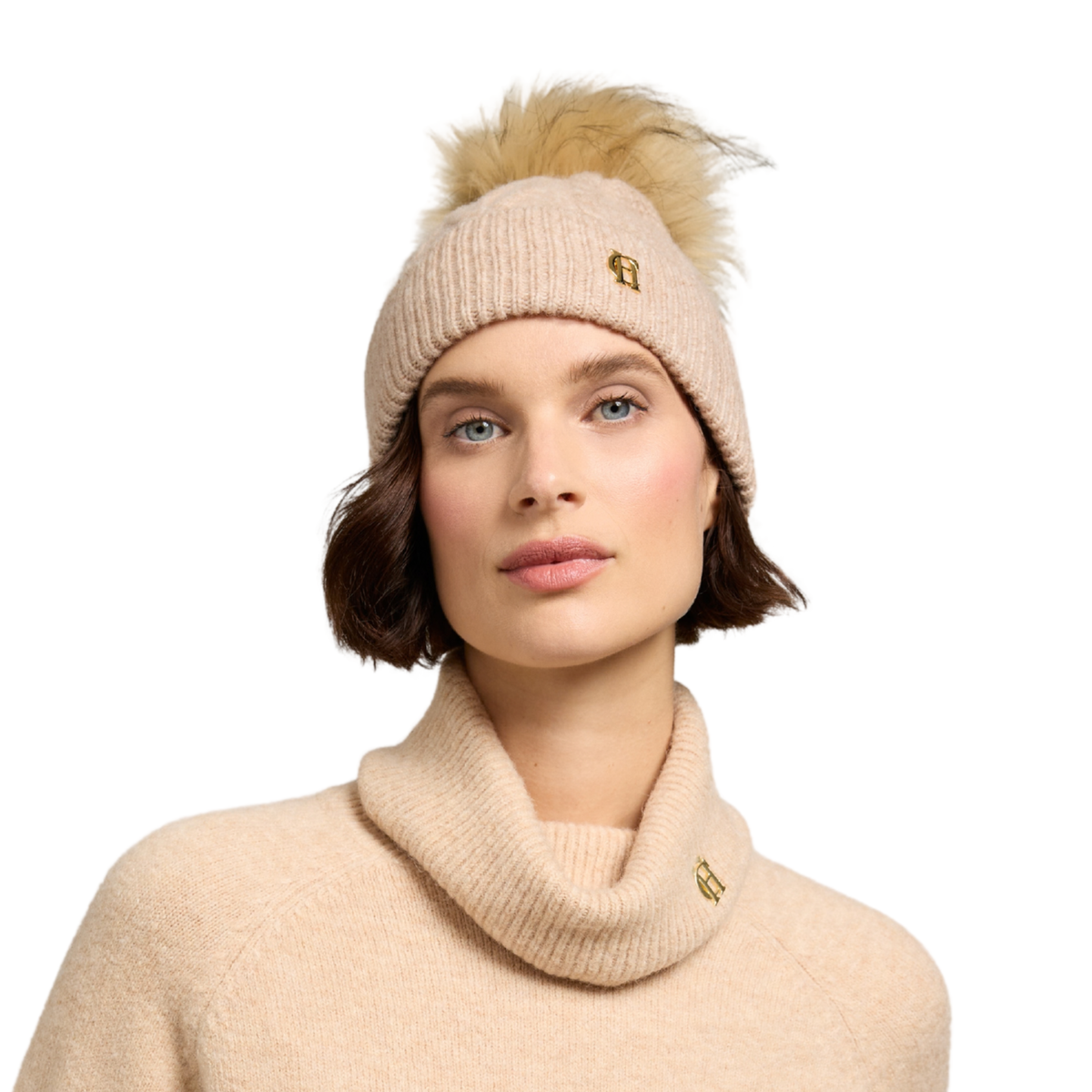 Sloane Cable Bobble Hat Taupe Marl