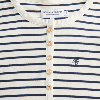 Striped Grandad Top Ink Navy