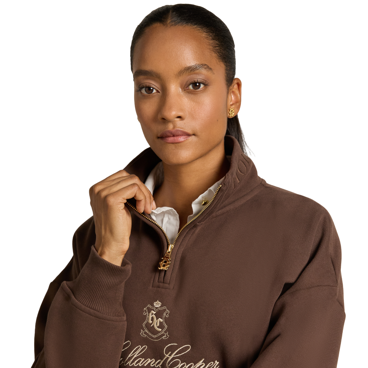 Essential Relaxed Quarter Zip Sweat Walnut