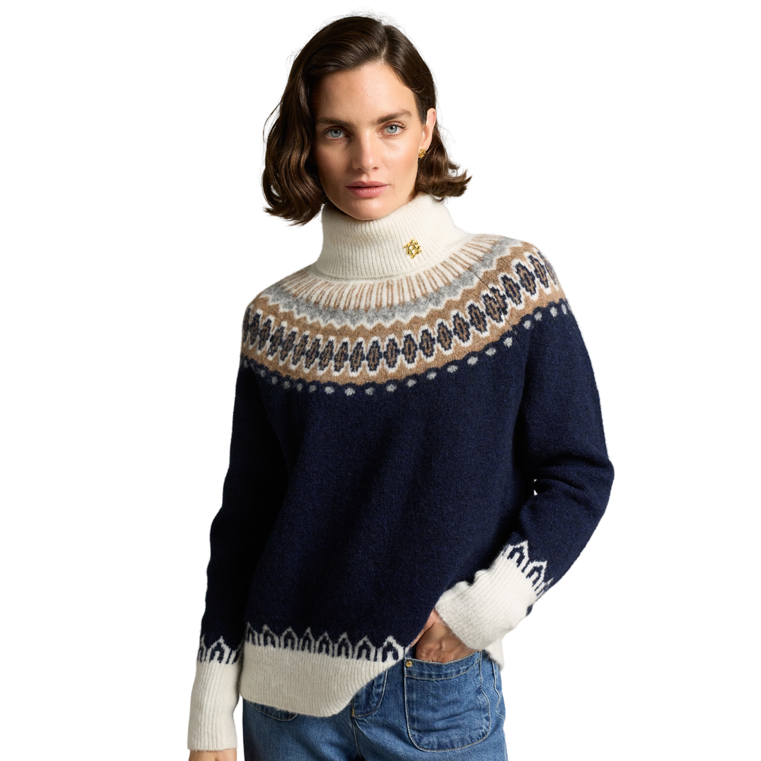 Colorado Roll Neck Ink Navy Fairisle