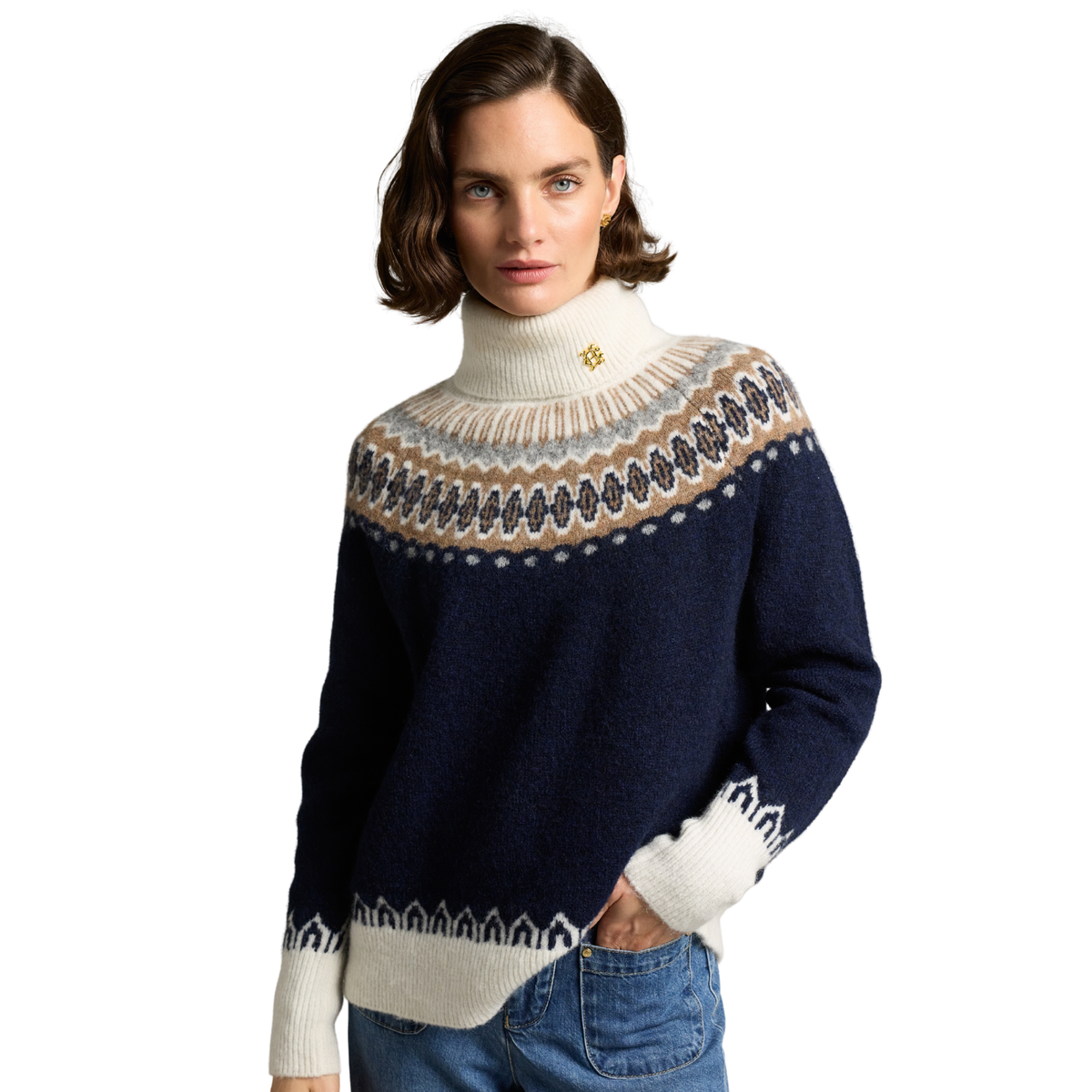 Colorado Roll Neck Ink Navy Fairisle