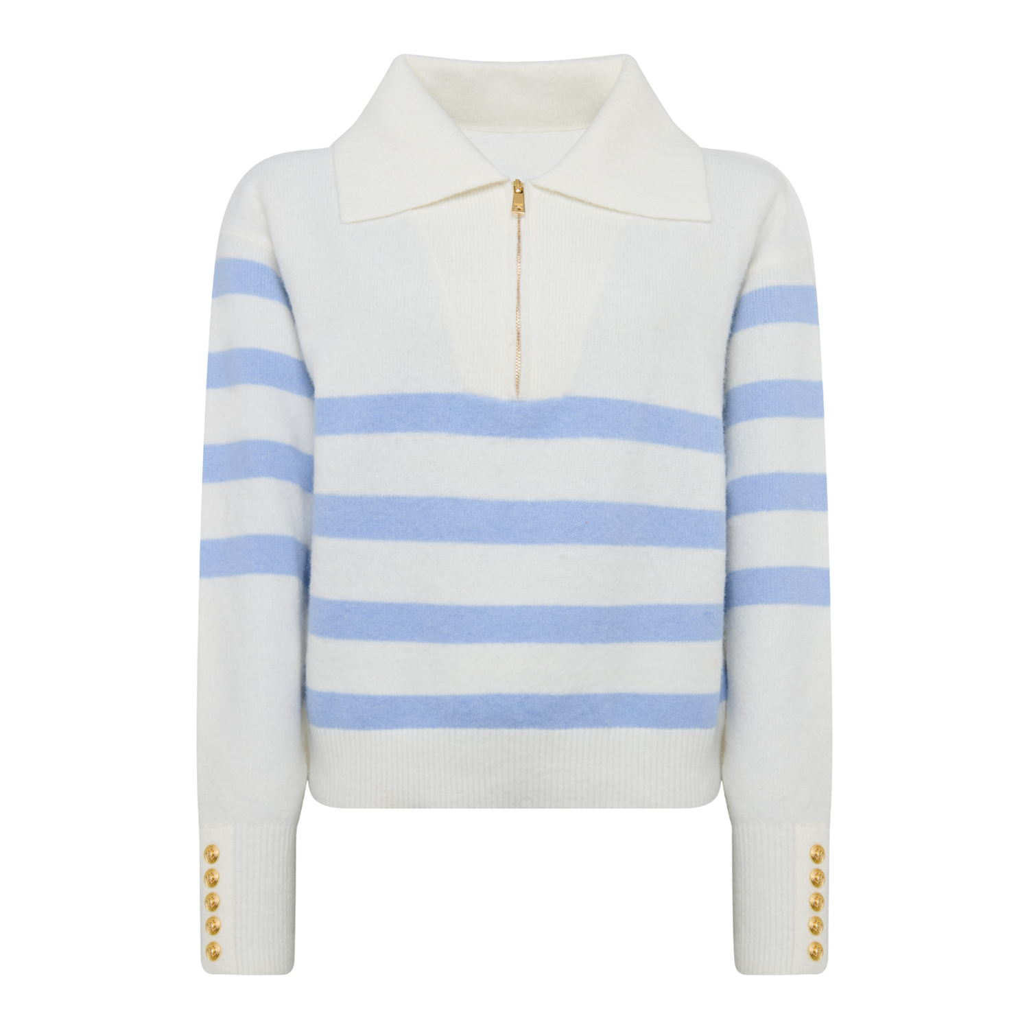 Lydia Quarter Zip Knit Natural Powder Blue