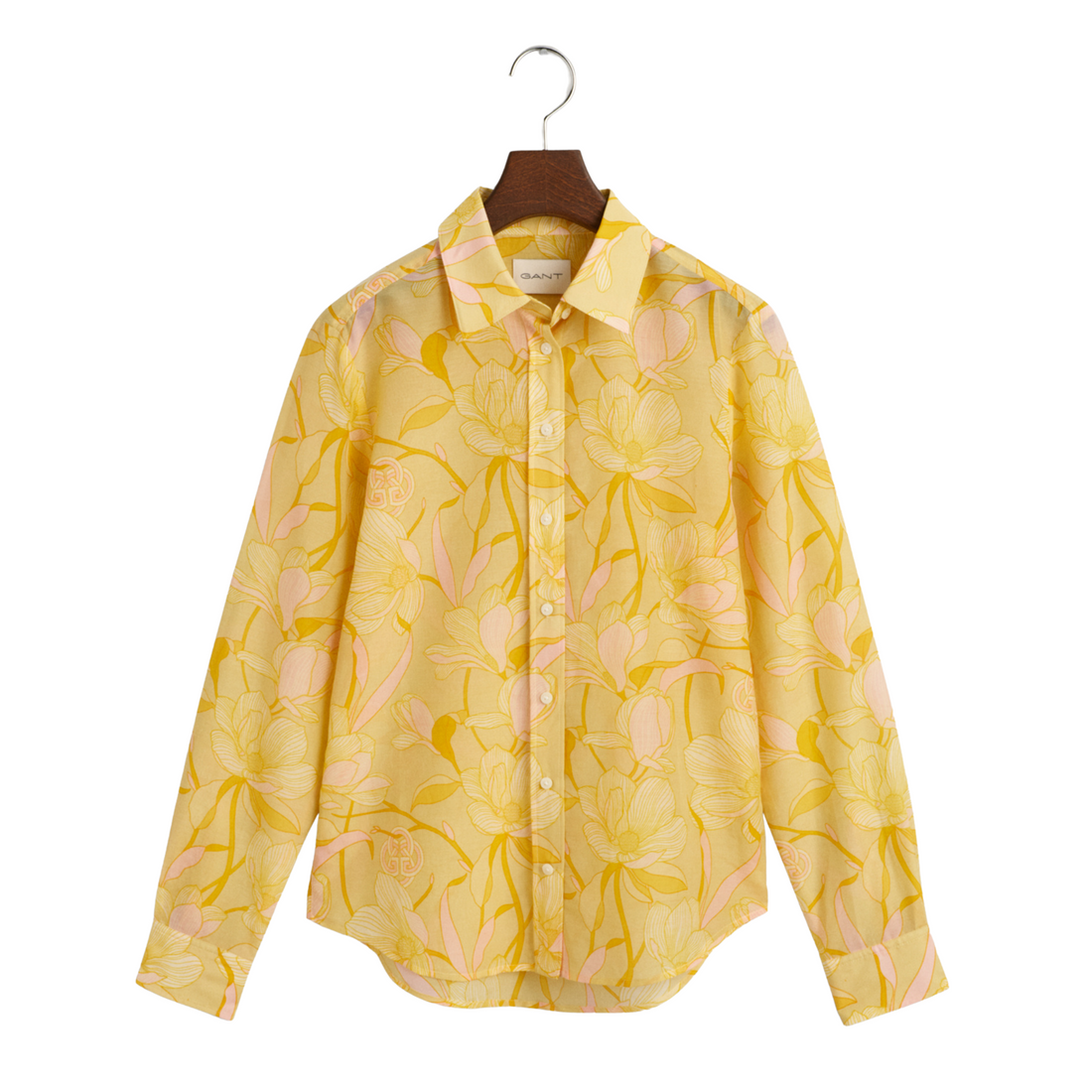 Magnolia Print Cotton Silk Shirt Dusty Yellow