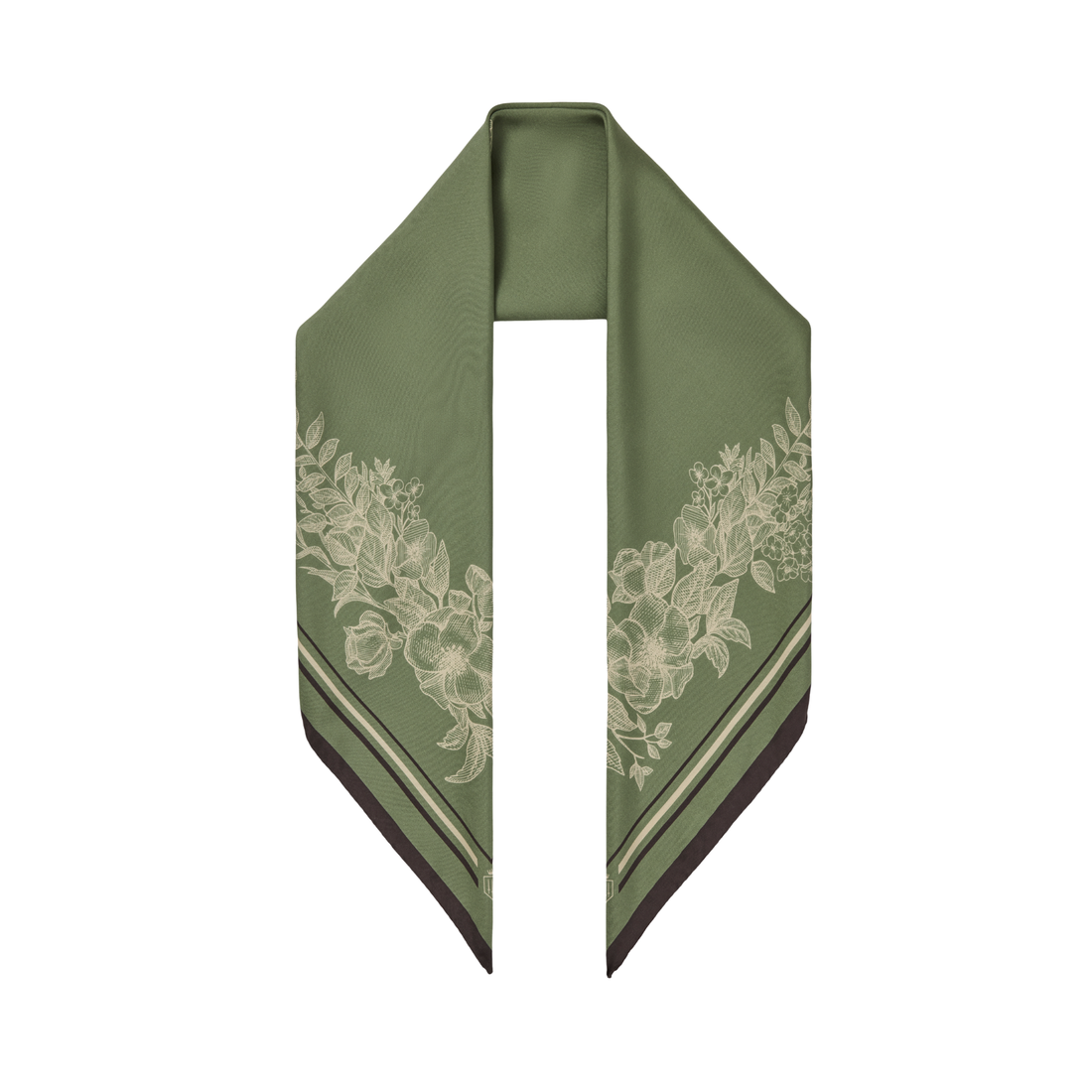 Mannington Silk Scarf Green, Off White, Black