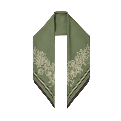 Mannington Silk Scarf Green, Off White, Black