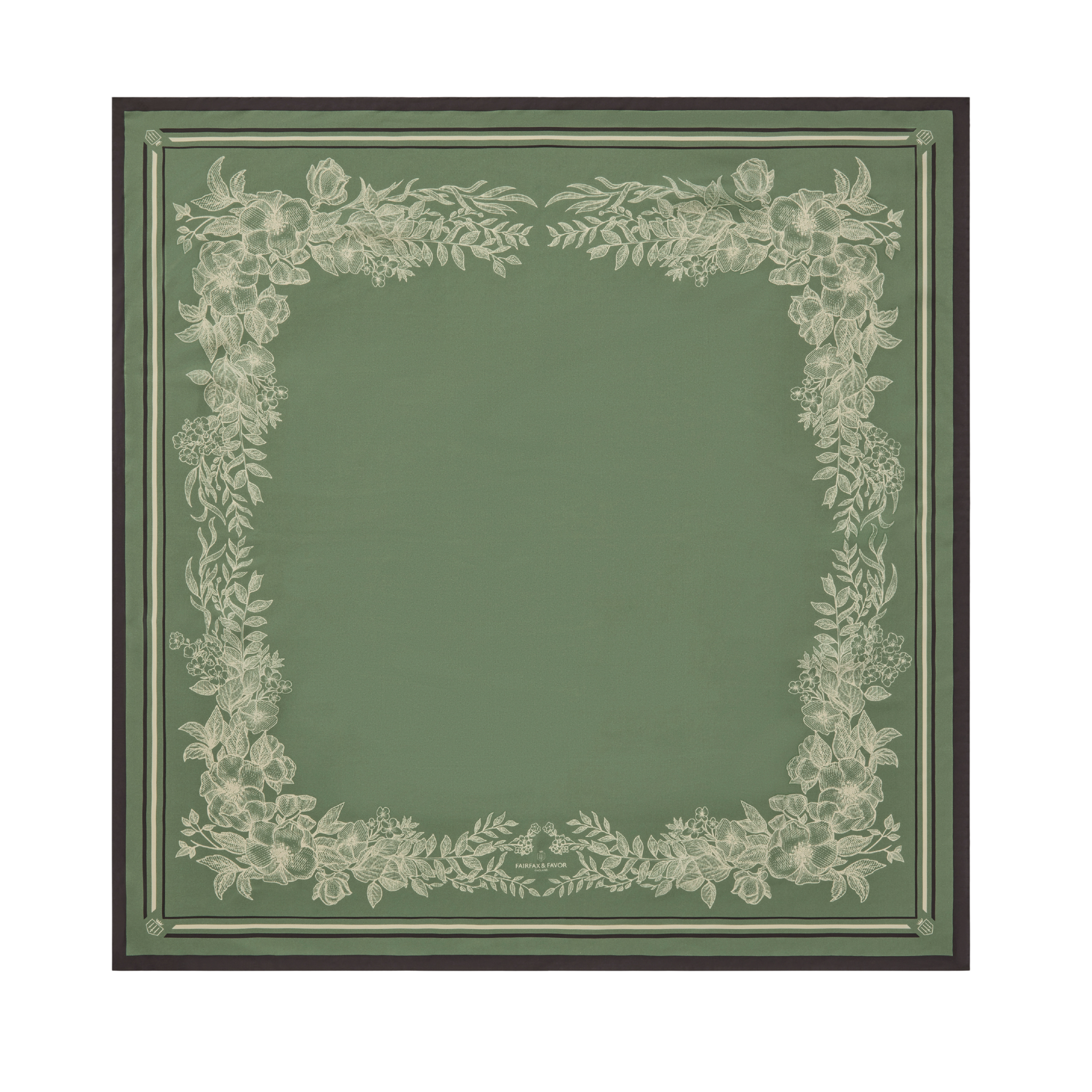 Mannington Silk Scarf Green, Off White, Black