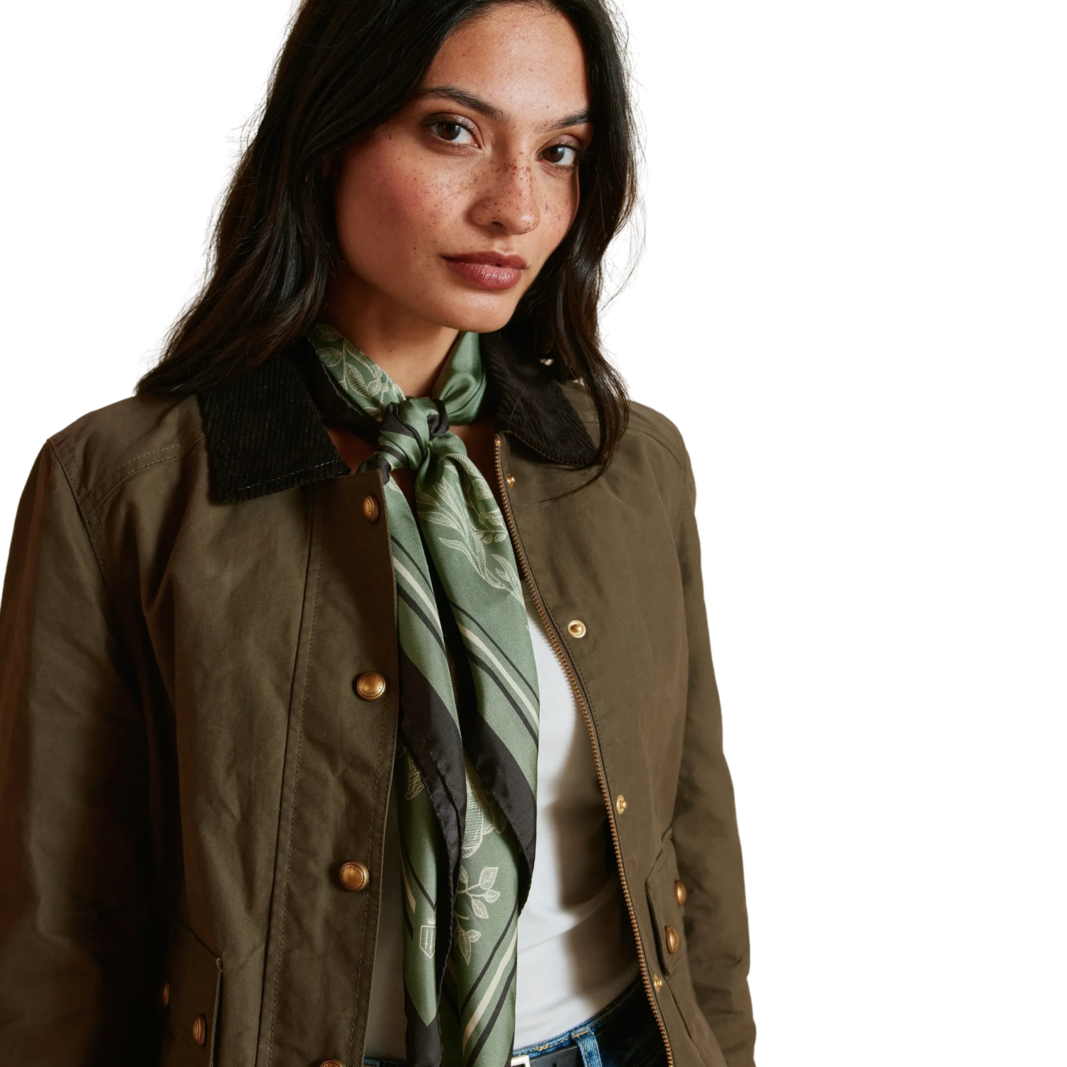 Mannington Silk Scarf Green, Off White, Black