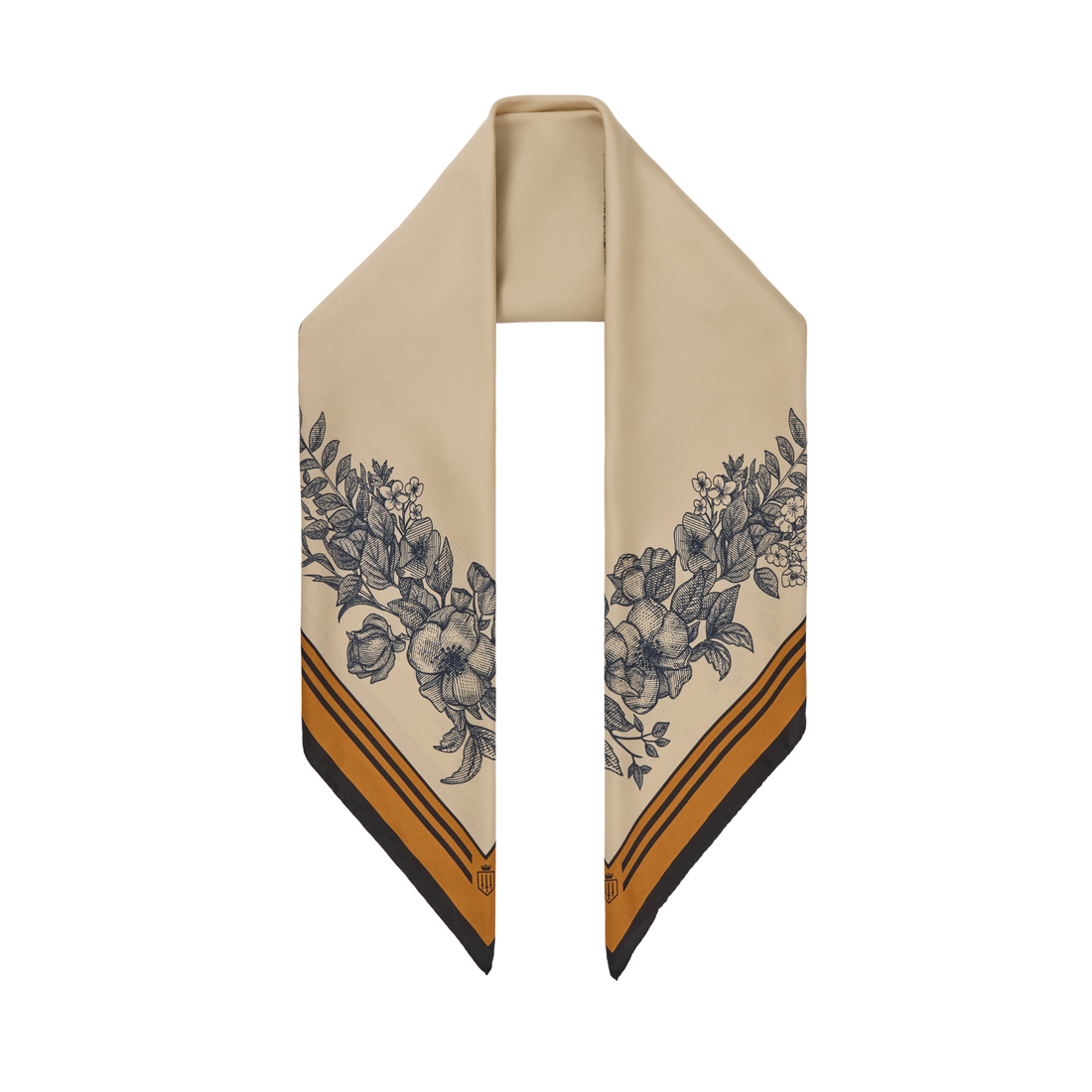 Mannington Silk Scarf Off White, Navy, Orange