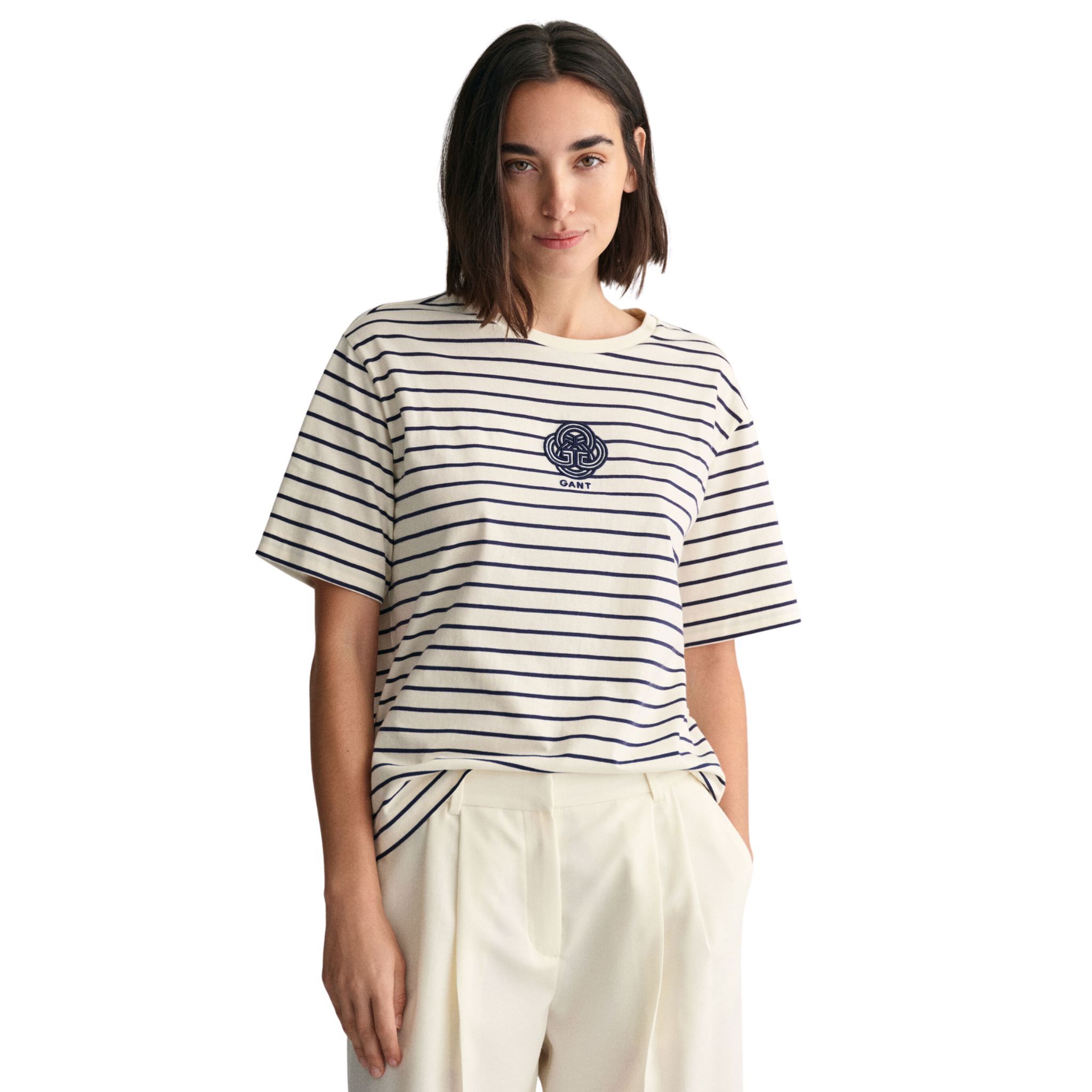Striped Monogram T-Shirt Cream