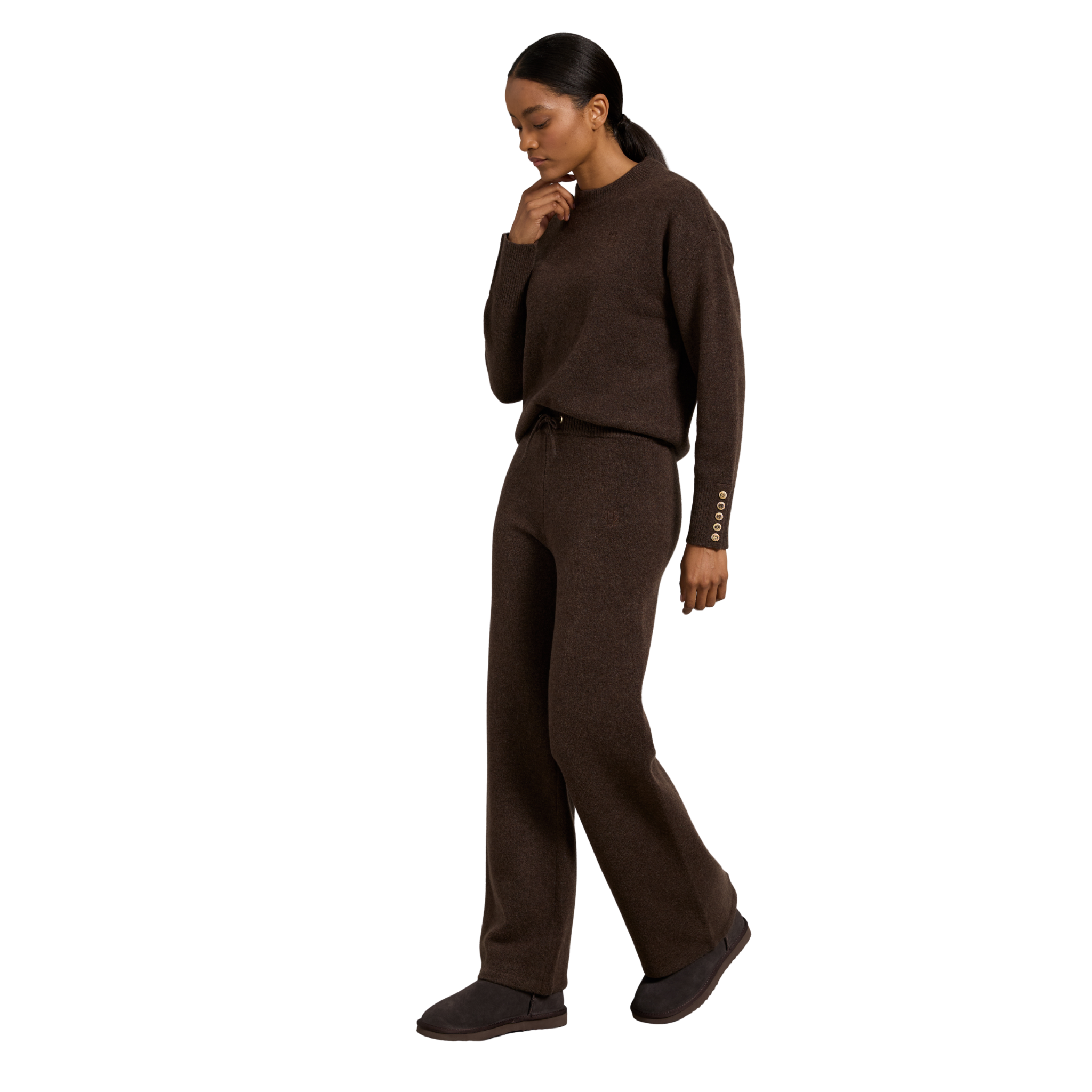 Nina Knitted Wide Leg Pant Chocolate