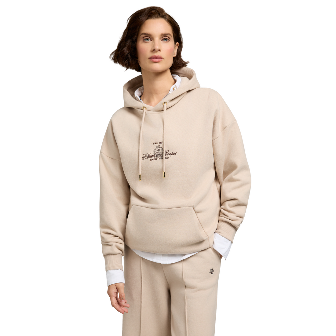 Relaxed Fit Script Hoodie Stone