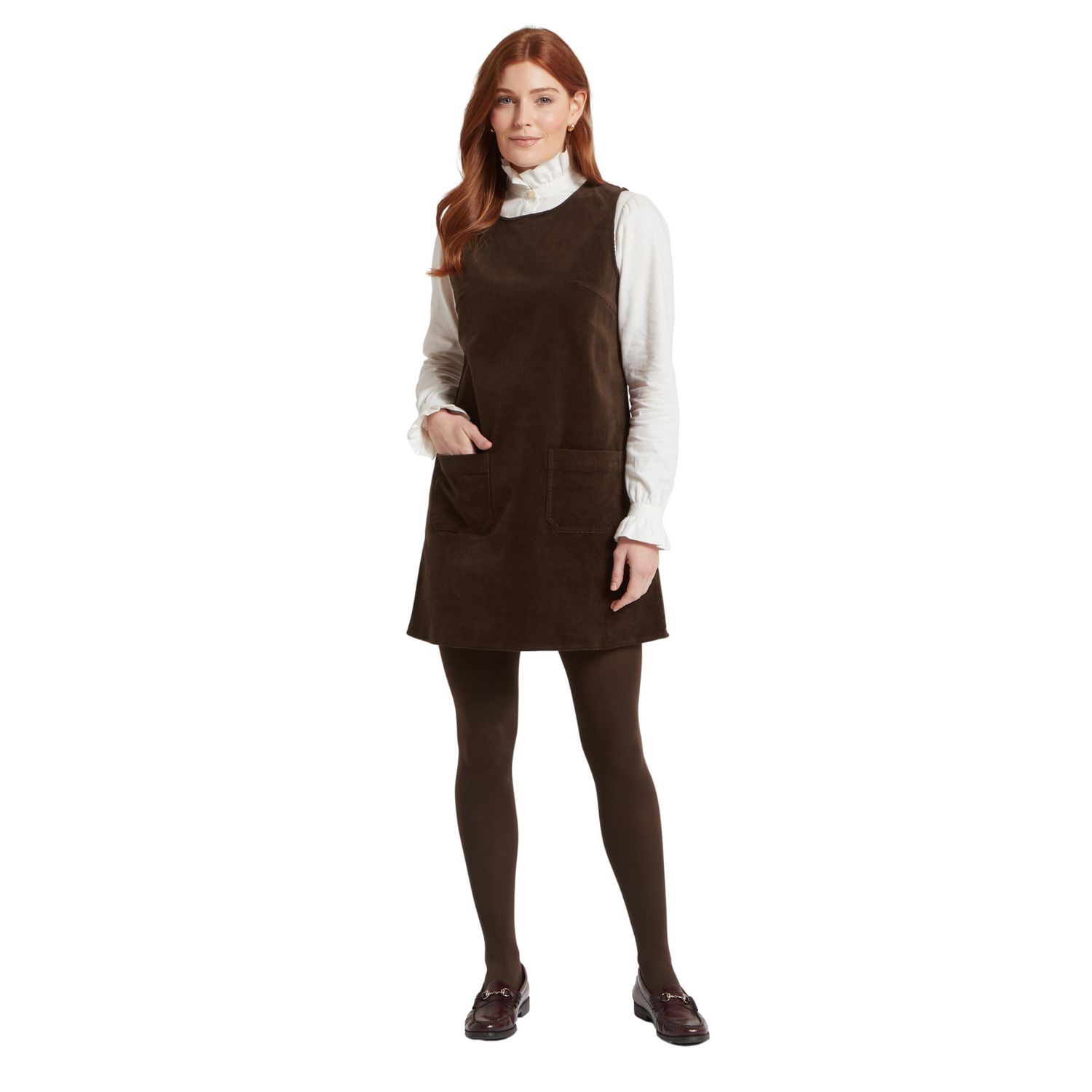 Sage Cord Pinafore Dress Chocolate