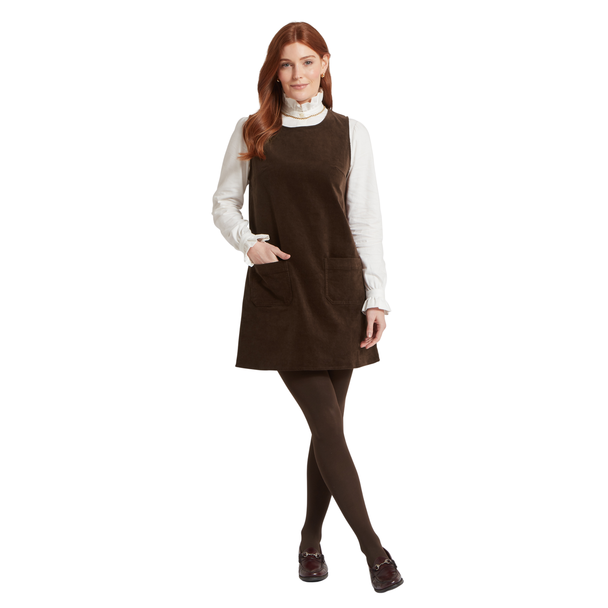 Sage Cord Pinafore Dress Chocolate