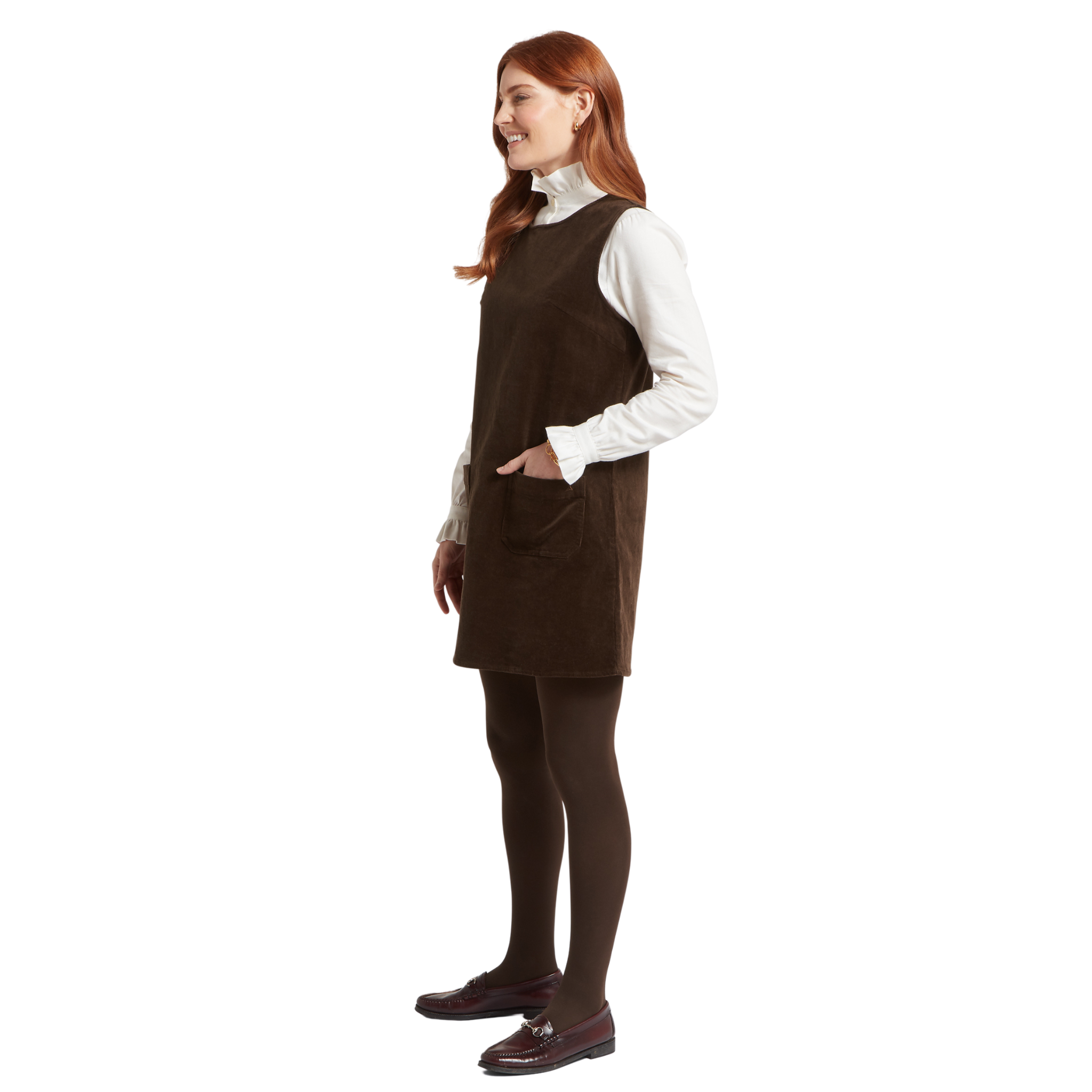 Sage Cord Pinafore Dress Chocolate