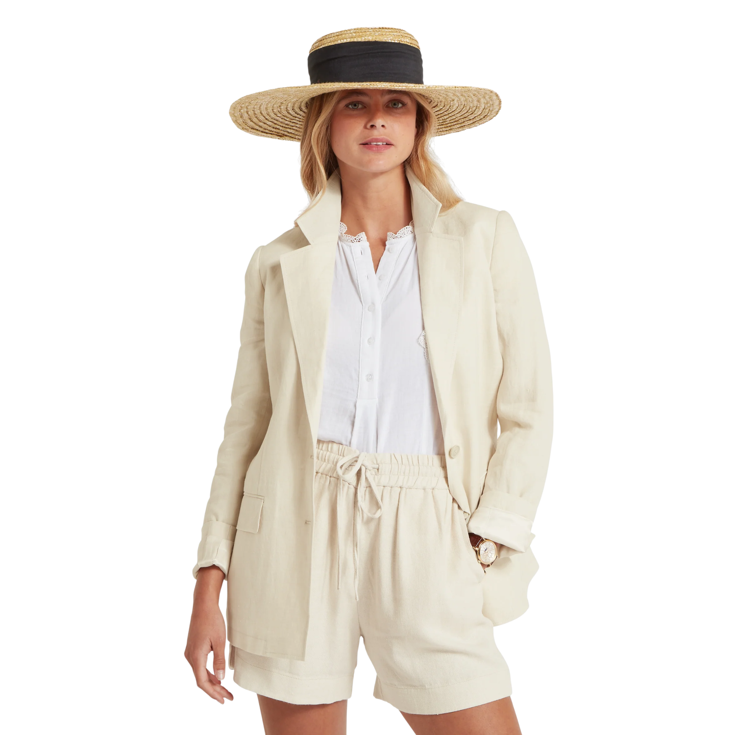 Henley Linen Blazer Oat