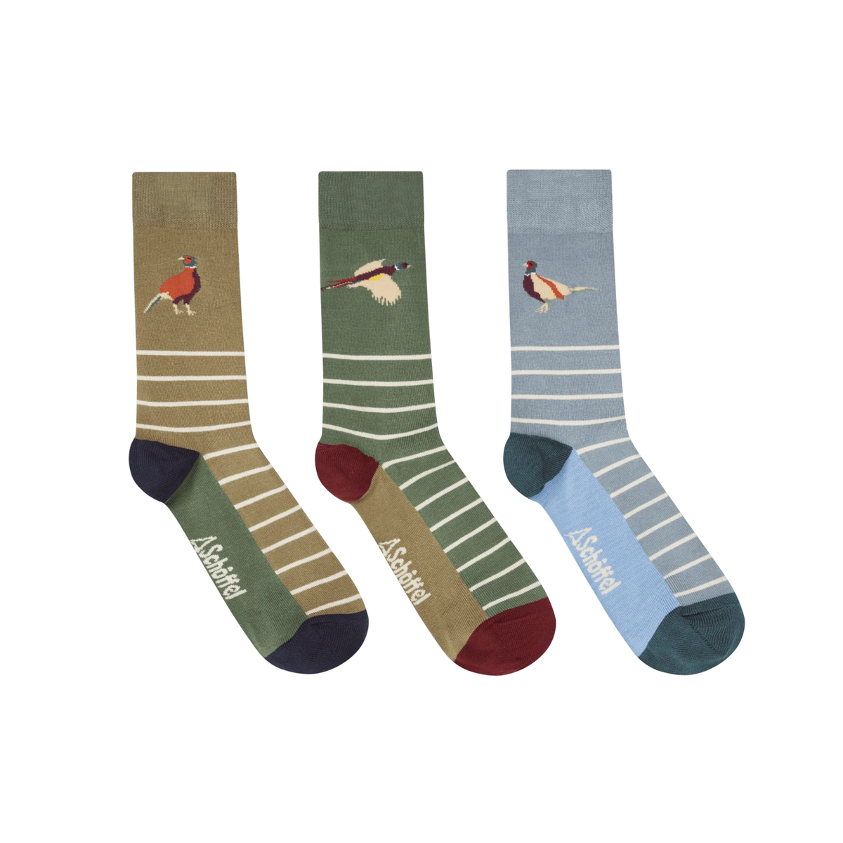 Bamboo Sock Box (Box Of 3) Lake Blue Pheasant Mix UK7-11