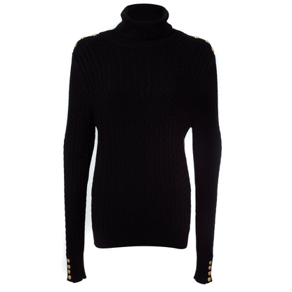 Seattle Roll Neck Cable Knit Black
