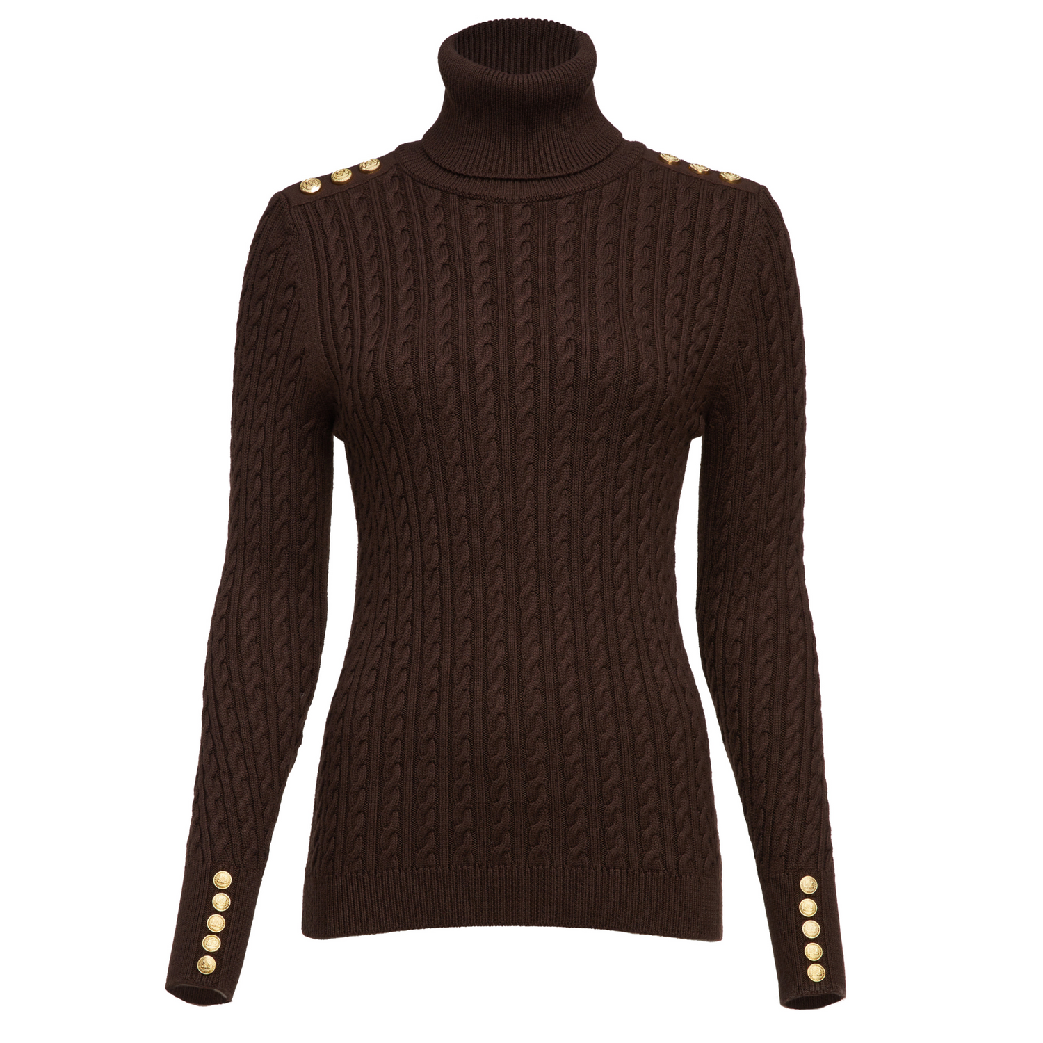 Seattle Roll Neck Cable Knit Chocolate