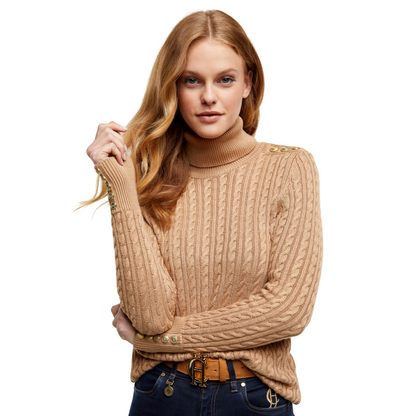 Seattle Roll Neck Cable Knit Dark Camel