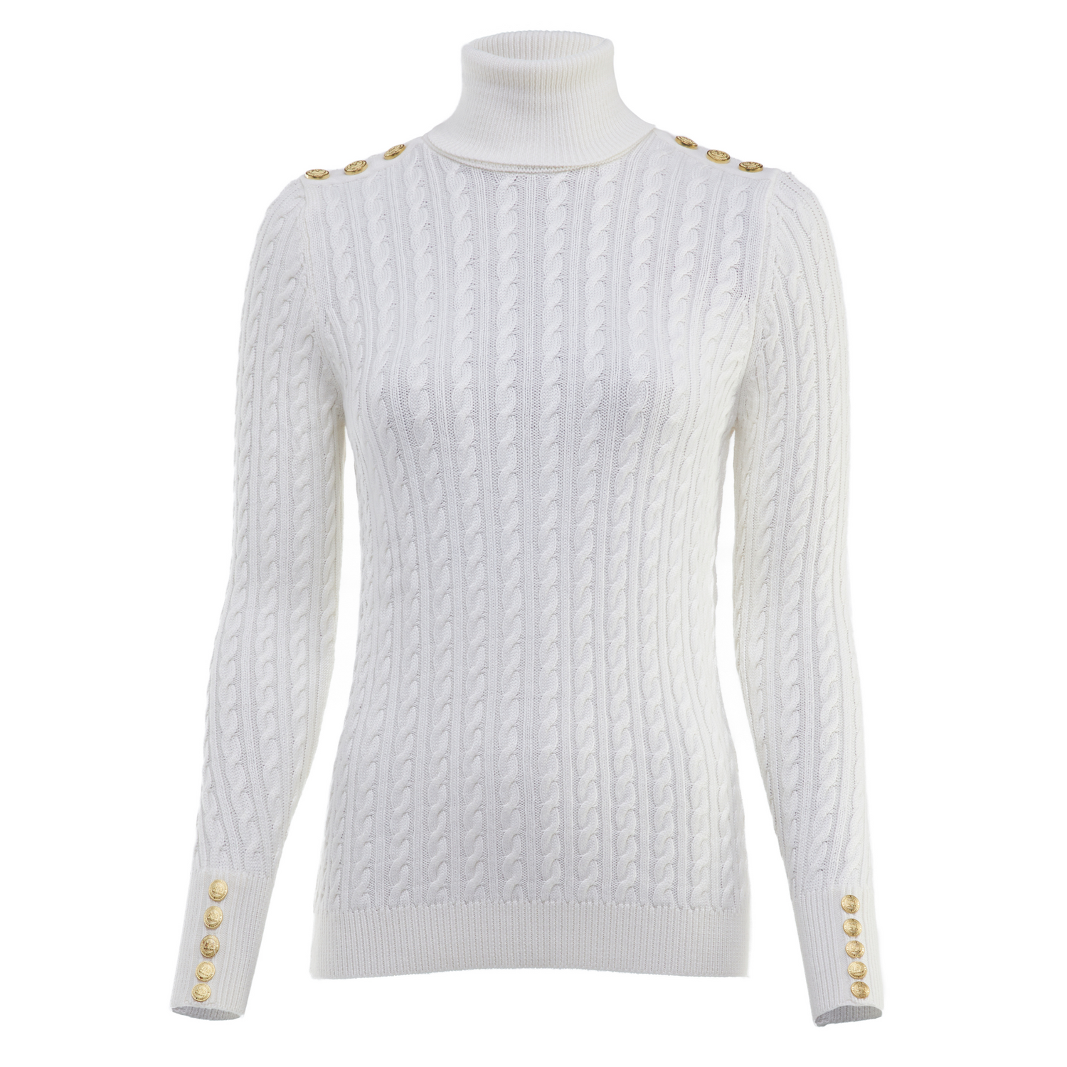 Seattle Roll Neck Cable Knit Winter White