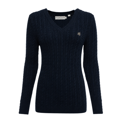 Seattle Cable V-Neck Knit Ink Navy