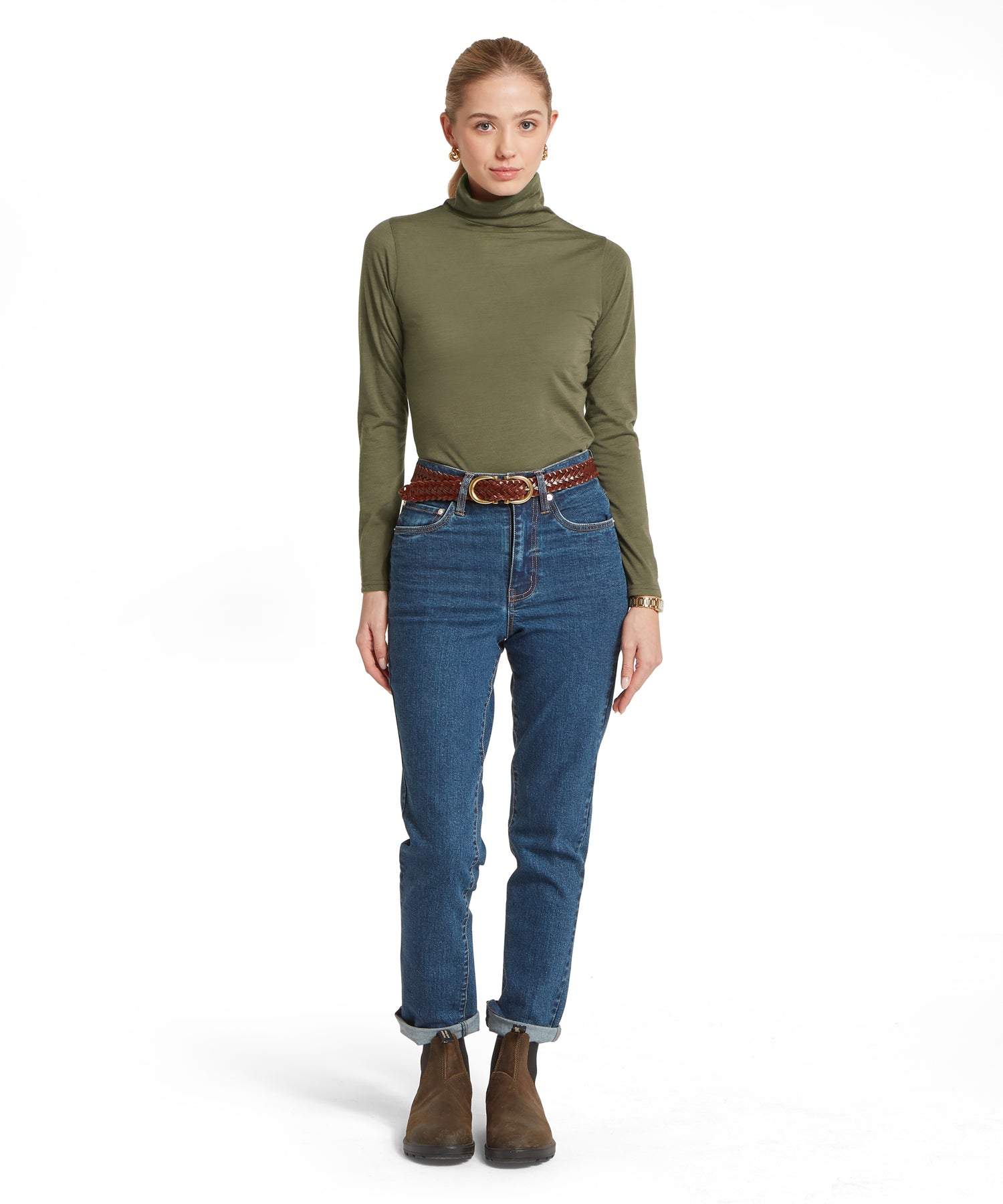 Malton Merino Top Dark Khaki Green