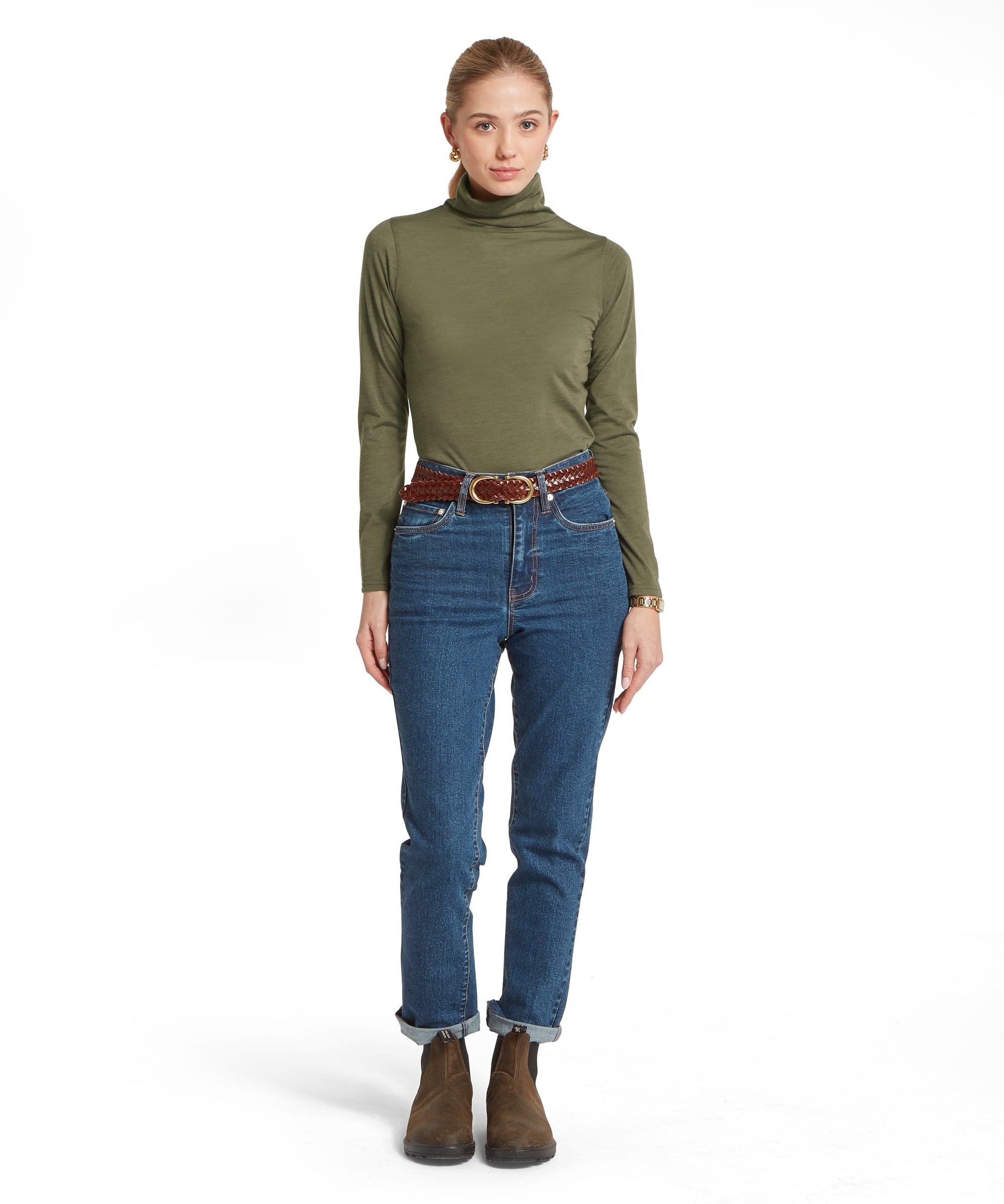 Malton Merino Top Dark Khaki Green