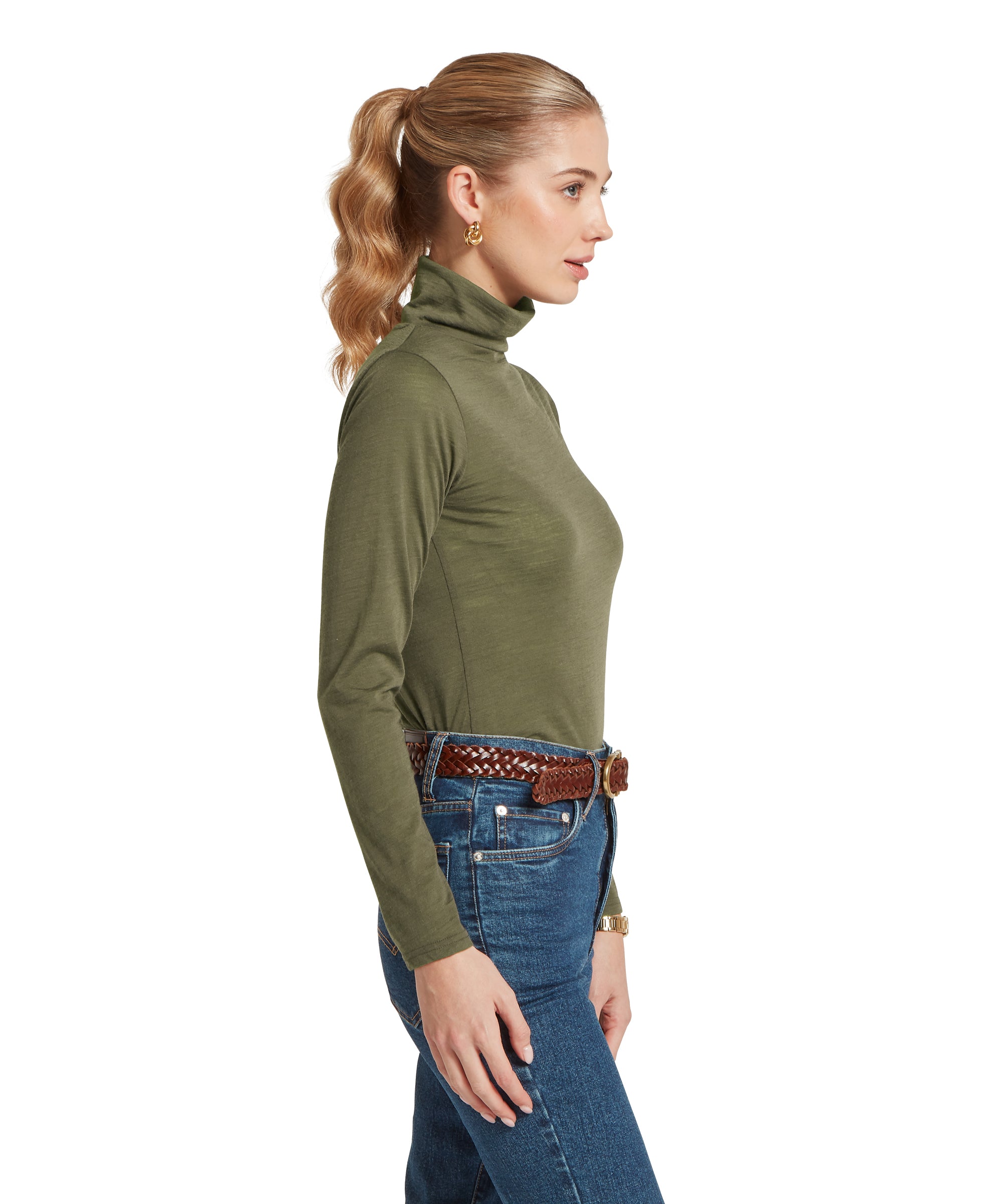 Malton Merino Top Dark Khaki Green